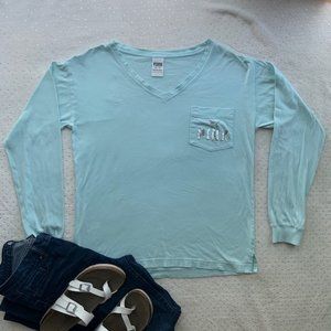 Mint Green Long Sleeve PINK Shirt w/ Pocket
